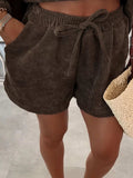 Casual Corduroy Long Sleeve Top and Drawstring Shorts Set - Trendsi - Flyclothing LLC