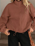 Textured Zip-Up Drawstring Hem Jacket - Trendsi - Flyclothing LLC