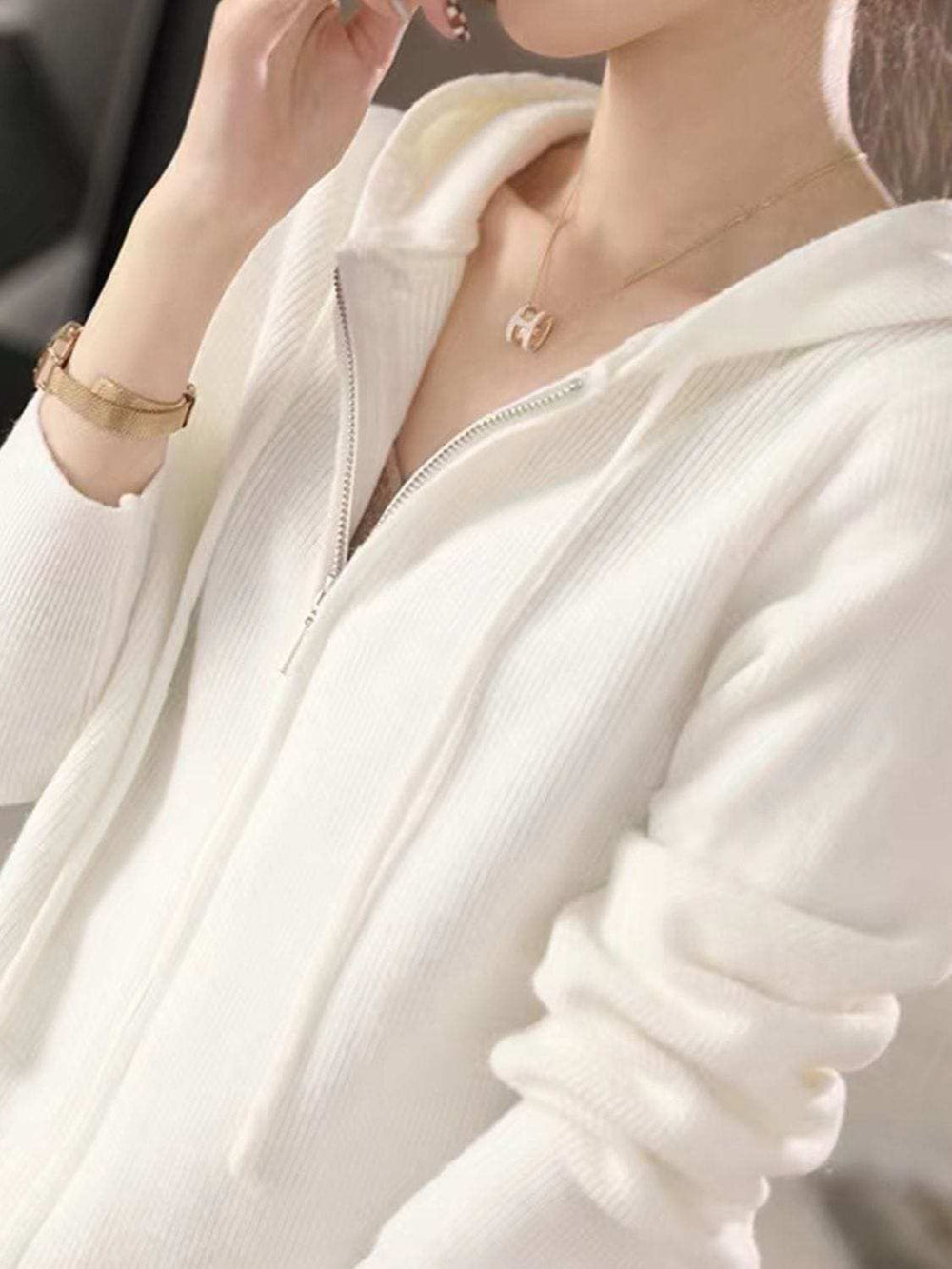 Drawstring Zip Up Long Sleeve Hooded Sweater - Trendsi - Flyclothing LLC