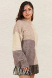 VERY J Color Block Mock Neck Drop Shoulder Sweater - Trendsi - Flyclothing LLC