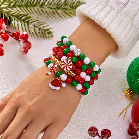 5-Piece Christmas Holiday Beaded Bracelet - Trendsi - Flyclothing LLC