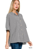 Zenana Oversized Stripe Button Down Shirt - Trendsi - Flyclothing LLC