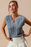 SO ME Notched Neck Cable Knit Sweater Vest - Trendsi - Flyclothing LLC