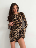 Leopard Backless Long Sleeve Mini Dress - Trendsi - Flyclothing LLC
