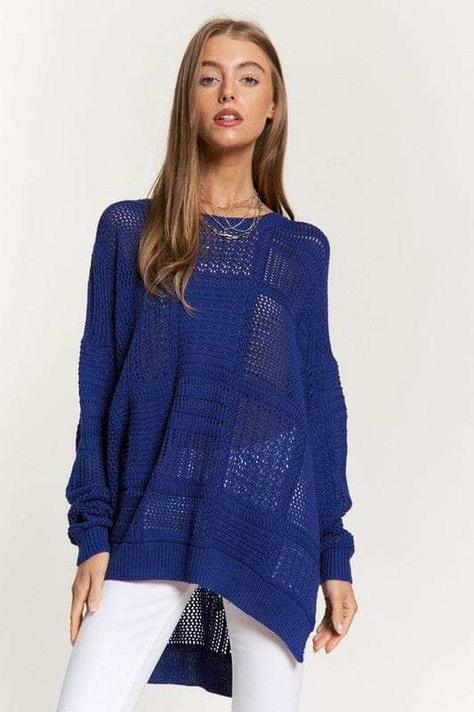 Davi & Dani Openwork Side Slit Drop Shoulder Knit Cover Up - Trendsi - Flyclothing LLC