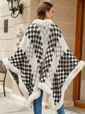 Fuzzy Checkered Long Sleeve Poncho - Trendsi - Flyclothing LLC