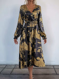 Perfee Printed Surplice Long Sleeve Midi Dress - Trendsi - Flyclothing LLC