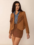 Tied Tassel Collared Neck Long Sleeve Jacket - Trendsi - Flyclothing LLC
