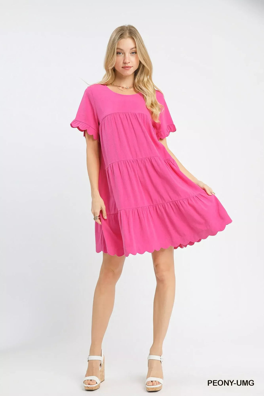 Umgee Linen Tiered Babydoll Dress with Ruffle Sleeves - Trendsi - Flyclothing LLC