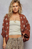 POL Openwork V-Neck Chenille Cardigan with Contrast Floral - Trendsi - Flyclothing LLC