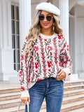 Flower Round Neck Long Sleeve Sweater - Trendsi - Flyclothing LLC