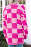 Checkered Open Front Long Sleeve Cardigan - Trendsi - Flyclothing LLC