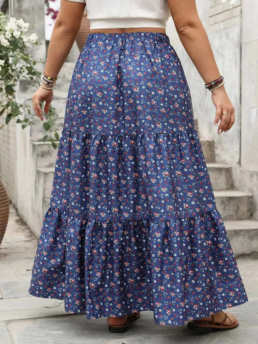 Plus Size Floral Elastic Waist Maxi Skirt - Trendsi - Flyclothing LLC