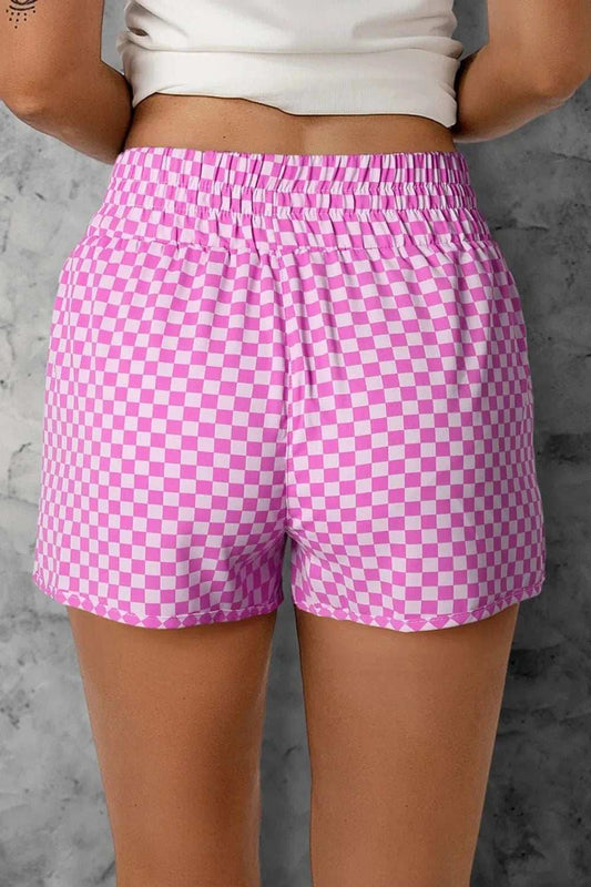 Smocked Elastic Waist Checkered Shorts - Trendsi - Flyclothing LLC