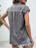 Plaid Button Up Cap Sleeve Shirt - Trendsi - Flyclothing LLC