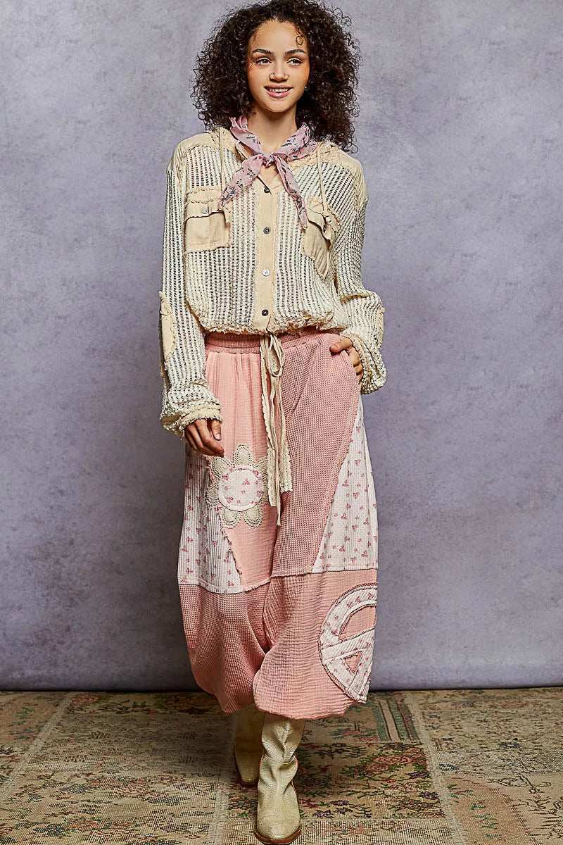 POL Texture Woven Button Down Hooded Shirt with Drawstring Hem - Trendsi - Flyclothing LLC