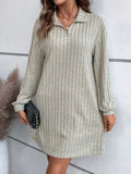 Ribbed Collared Neck Long Sleeve Dress - Trendsi - Flyclothing LLC