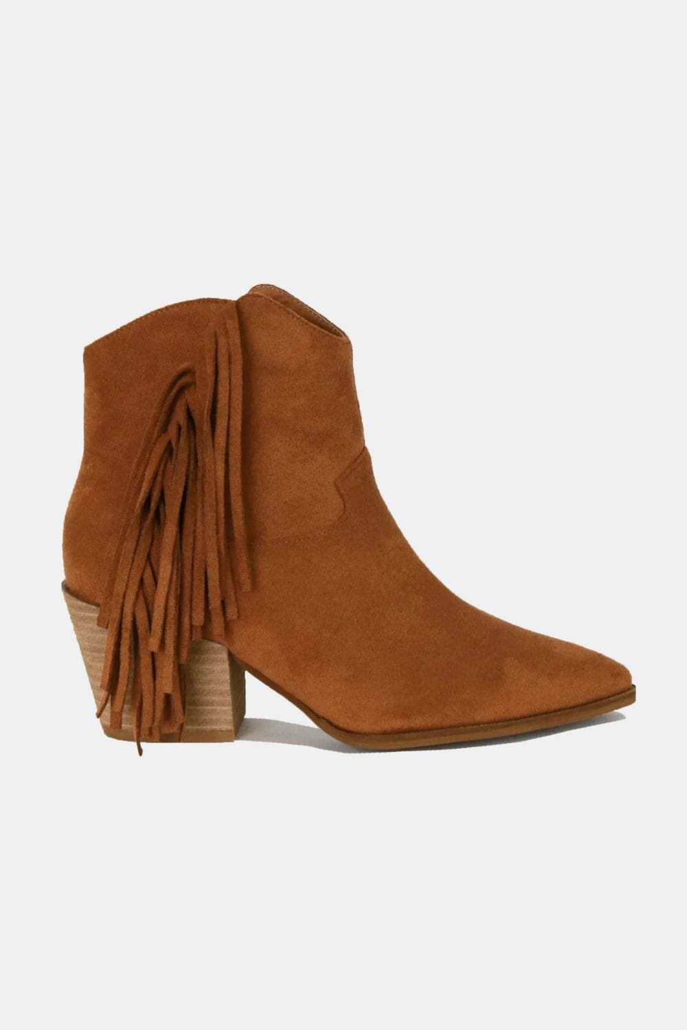Beast Fashion Suede Fringe Point Toe Ankle Boots - Trendsi - Flyclothing LLC