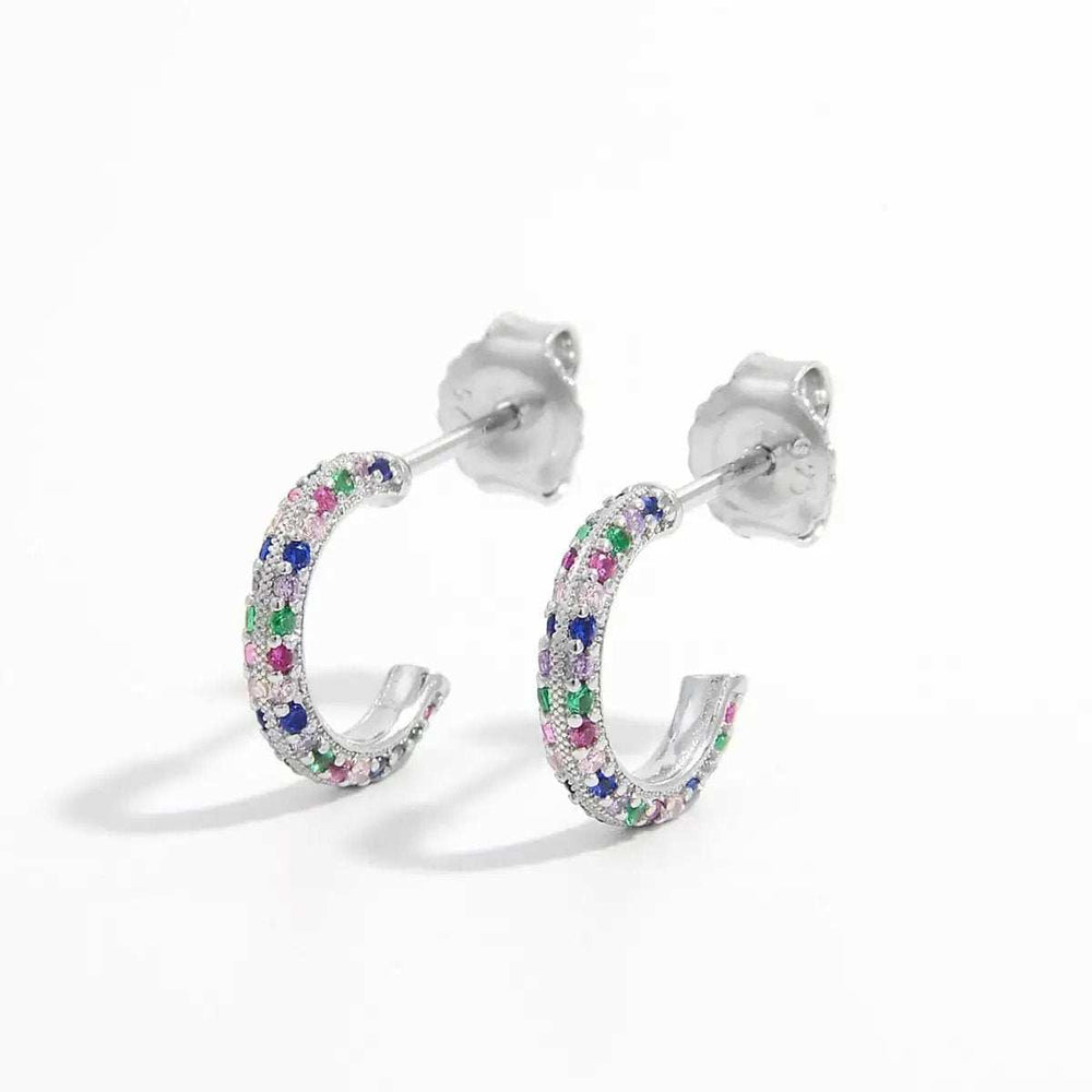 925 Sterling Silver Contrast Zircon Earrings - Trendsi - Flyclothing LLC