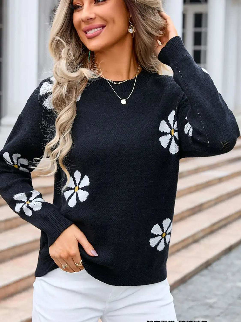 Angel Wings Round Neck Long Sleeve Sweater - Trendsi - Flyclothing LLC