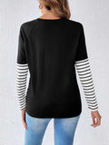 Striped Contrast Round Neck Long Sleeve T-Shirt - Trendsi - Flyclothing LLC