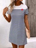 Striped Round Neck Short Sleeve Mini Dress - Trendsi - Flyclothing LLC