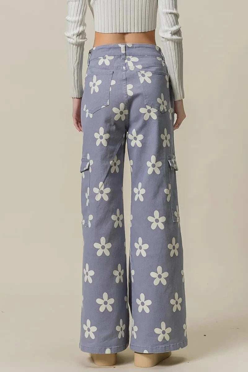 BiBi Flower Printed Side Pocket Wide Pants - Trendsi - Flyclothing LLC