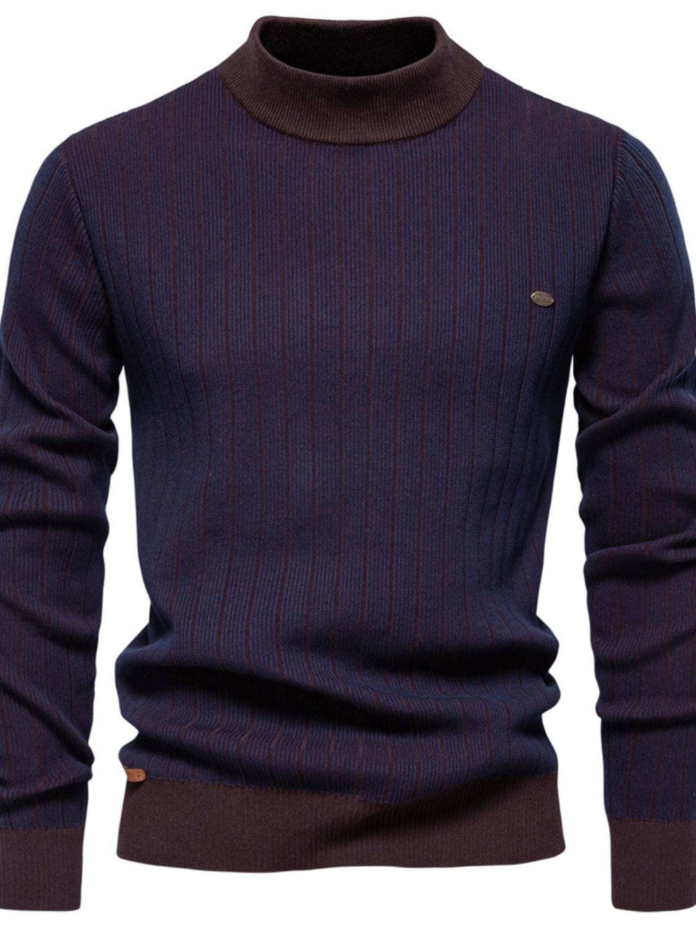 Men's Mock Neck Contrast Striped Sweater - Trendsi - Flyclothing LLC