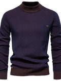 Men's Mock Neck Contrast Striped Sweater - Trendsi - Flyclothing LLC