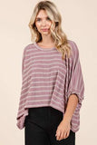 Mittoshop Texture Striped Print Round Neck Dolman Sleeve Top - Trendsi - Flyclothing LLC