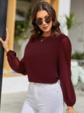 Round Neck Balloon Sleeve Blouse - Trendsi - Flyclothing LLC