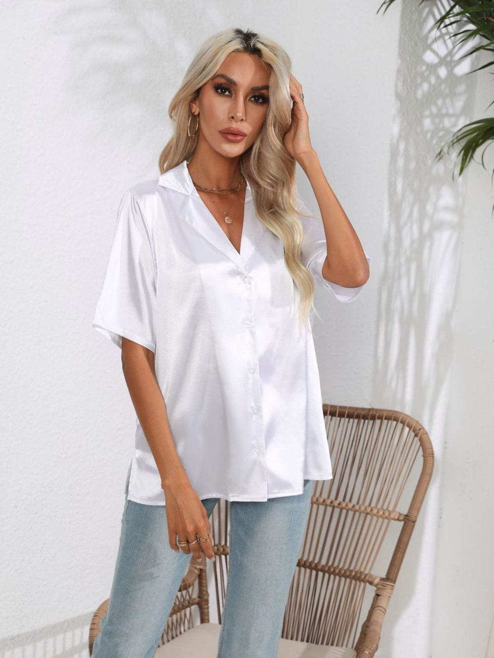 Button Down Short Sleeve Shirt - Trendsi - Flyclothing LLC