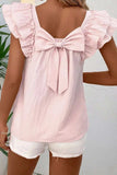 Textured Bow Knot Frilled Butterfly Sleeve Blouse - Trendsi - Flyclothing LLC
