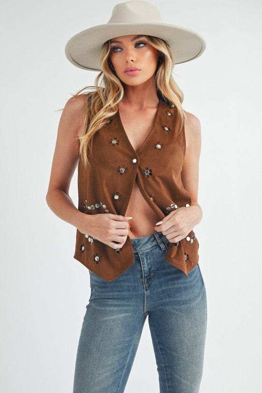 Aemi + Co Heart Rivet Detail Suede Vest Coat - Trendsi - Flyclothing LLC