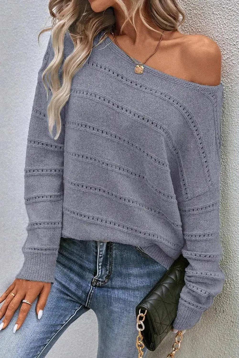 Boat Neck Dropped Shoulder Sweater - Trendsi - Flyclothing LLC