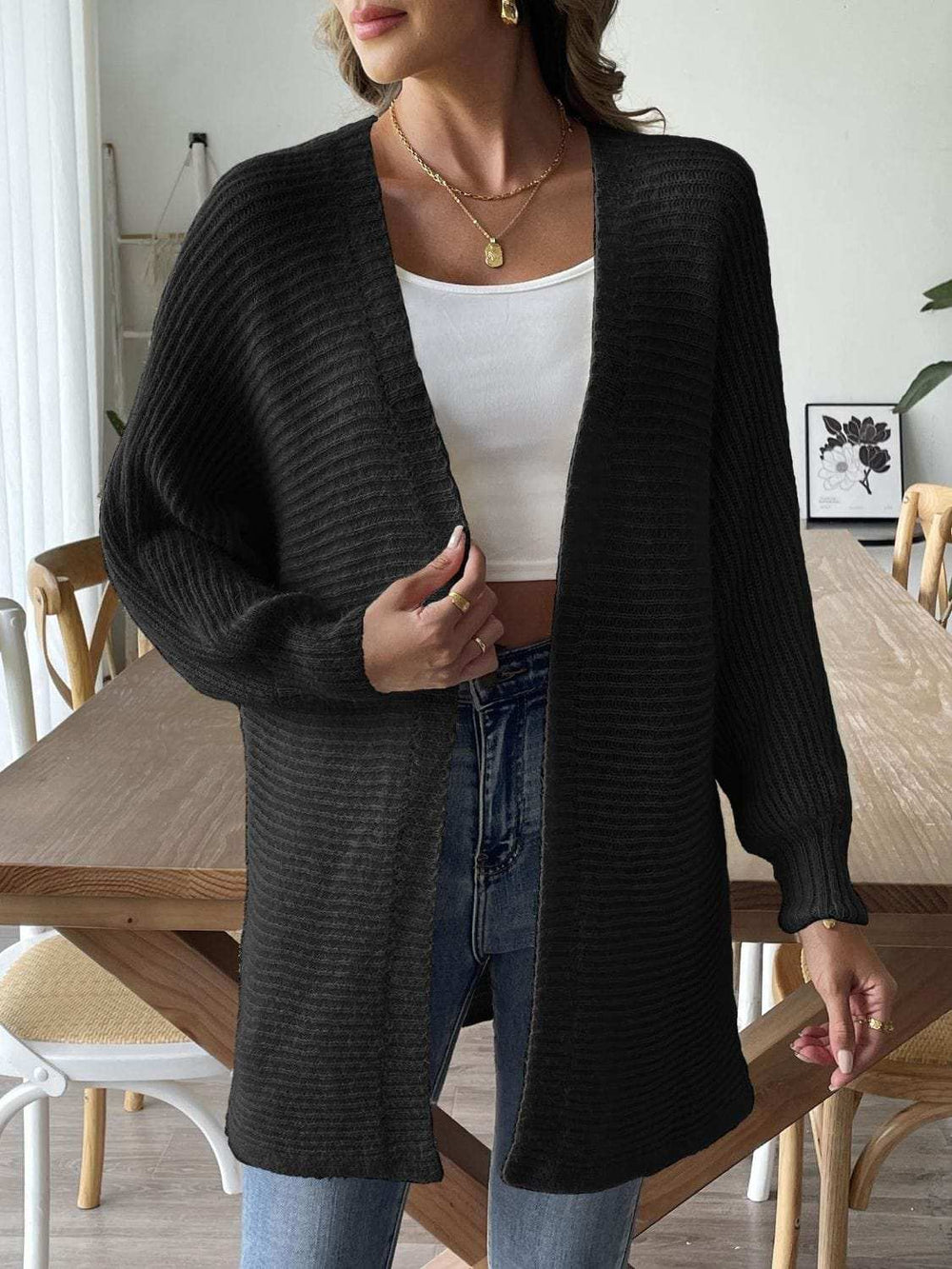 Open Front Long Sleeve Cardigan - Trendsi - Flyclothing LLC