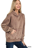 Zenana Fleece Acid Wash Kangaroo Pocket Hoodie - Trendsi - Flyclothing LLC