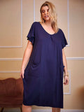 Plus Size Round Neck Short Sleeve Lounge Dress - Trendsi - Flyclothing LLC