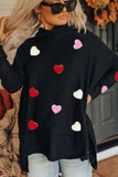 Valentine’s Day Heart Patched Turtleneck Long Sleeve Top - Trendsi - Flyclothing LLC