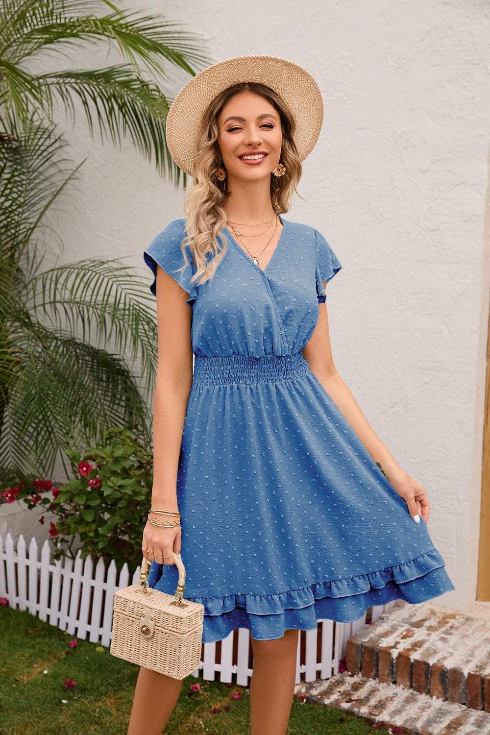 Swiss Dot Cap Sleeve Dress - Trendsi - Flyclothing LLC