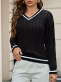 Classic Cable Knit V-Neck Sweater - Trendsi - Flyclothing LLC