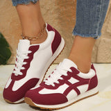 Contrast Lace Up Round Toe Sneakers - Trendsi - Flyclothing LLC