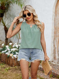 Eyelet Cutout Round Neck Tank - Trendsi - Flyclothing LLC