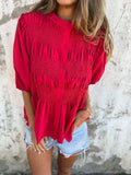 Full Size Smocked Puff Sleeve Blouse Plus Size - Trendsi - Flyclothing LLC
