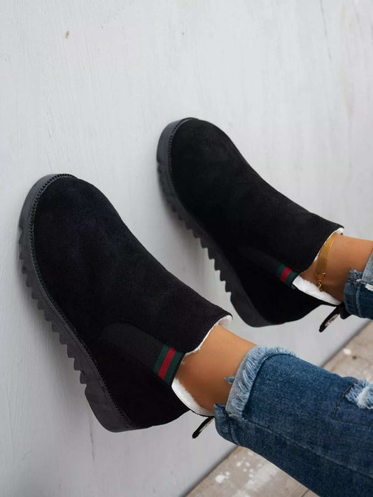 Black Suede Ankle Boots with Designer Stripe Detail - Trendsi - Flyclothing LLC