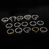 Alloy Multi Shapes 15-Piece Ring Set - Trendsi - Flyclothing LLC