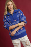 Umgee Floral Patterned Jacquard Quarter-Zip Pullover Sweater - Trendsi - Flyclothing LLC