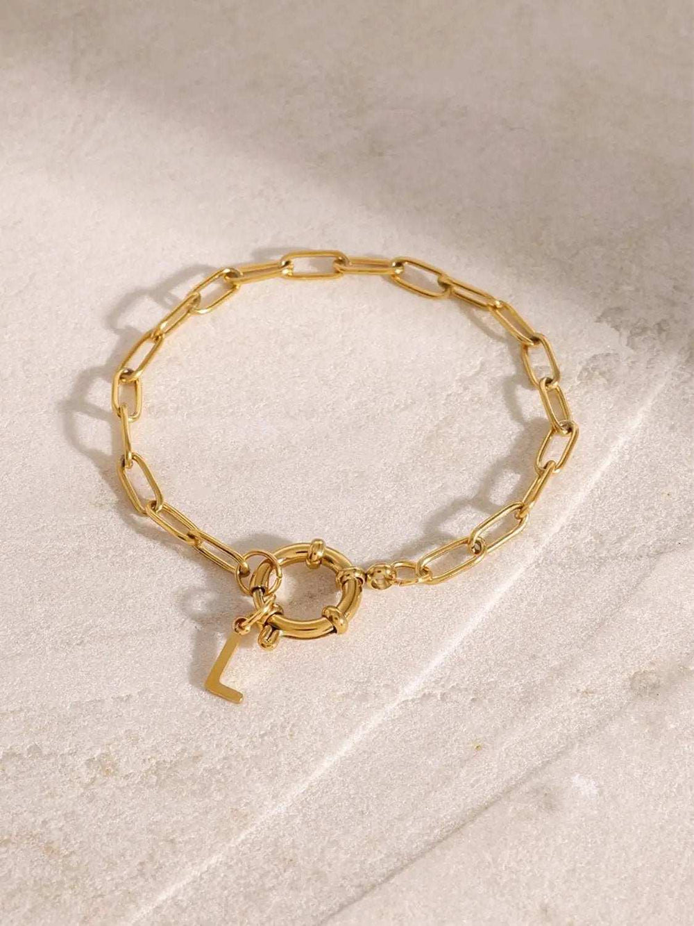 18K Gold-Plated Stainless Steel Letter L Bracelet - Trendsi - Flyclothing LLC