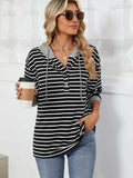 Drawstring Striped Long Sleeve Hoodie - Trendsi - Flyclothing LLC