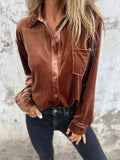 Full Size Velvet Button-Up Long Sleeve Shirt Plus Size - Trendsi - Flyclothing LLC
